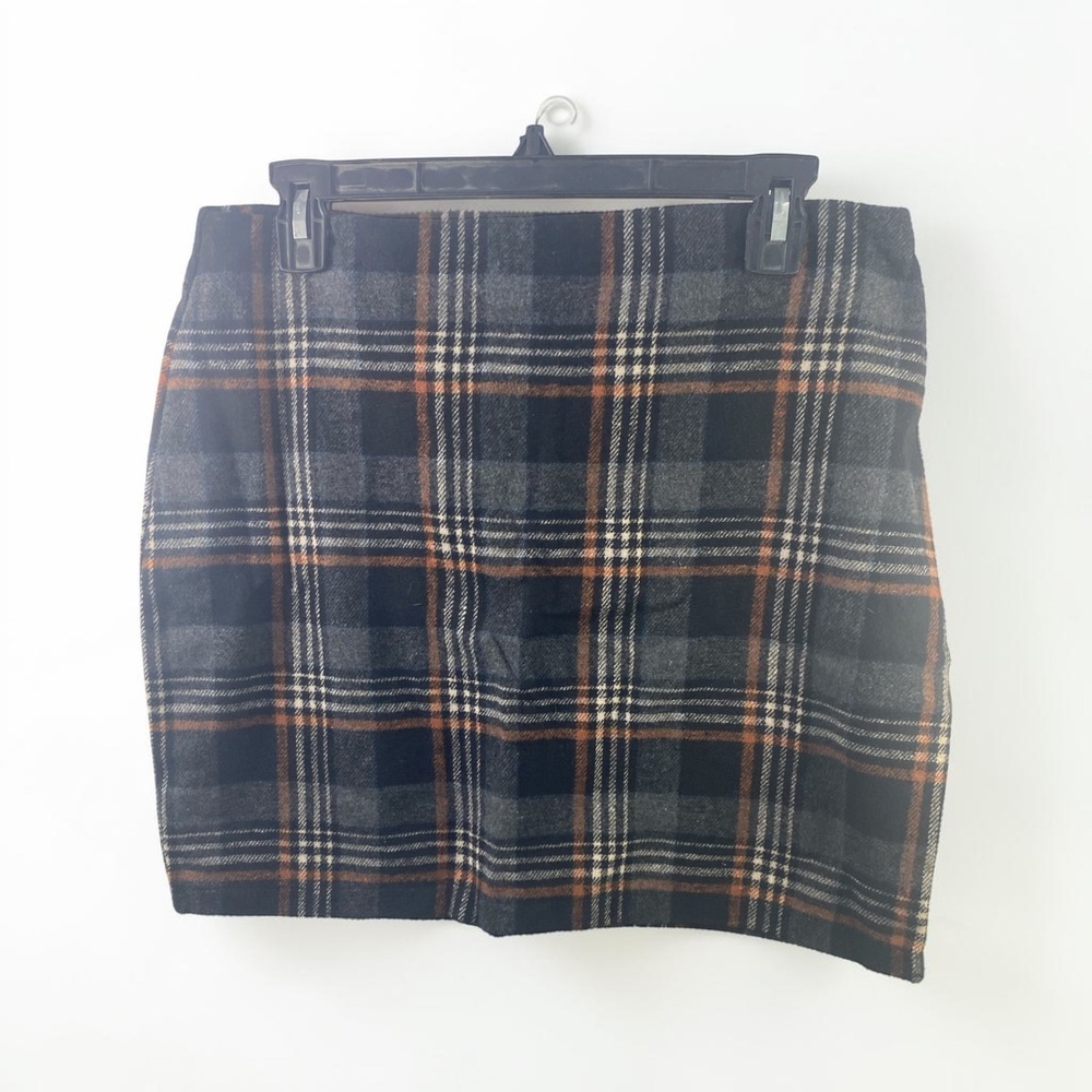 Shein Plaid Mini Skirt Grey Orange Black Tartan High Waisted Size Large